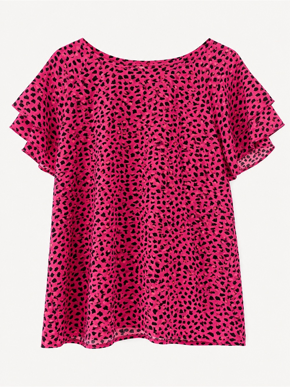 Women’s Pink Animal Print Flutter Sleeve Top